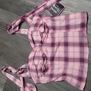 New! Sexy Pink Plaid with tie straps tank crop top